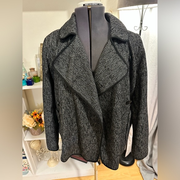 Lucky Brand Wool Blend Pea Coat Black Gray Double-Breasted Button-Up Jacket Sz M - Picture 8 of 15
